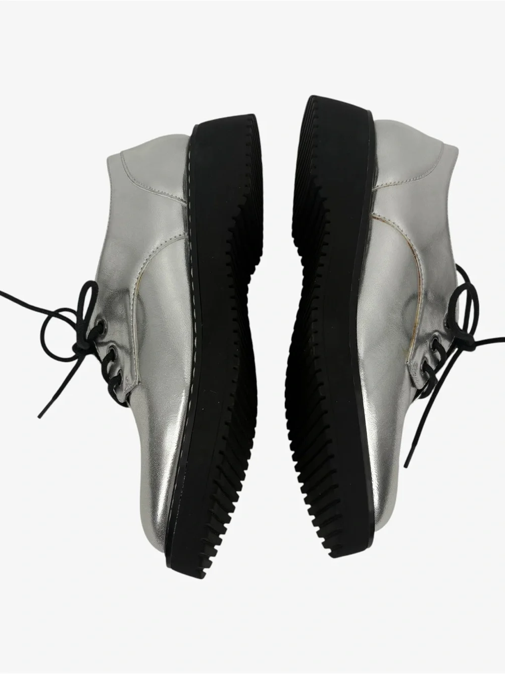 Madden Girl Silver Metallic Platform Oxfords Lace Up Shoes Women’s Size 8